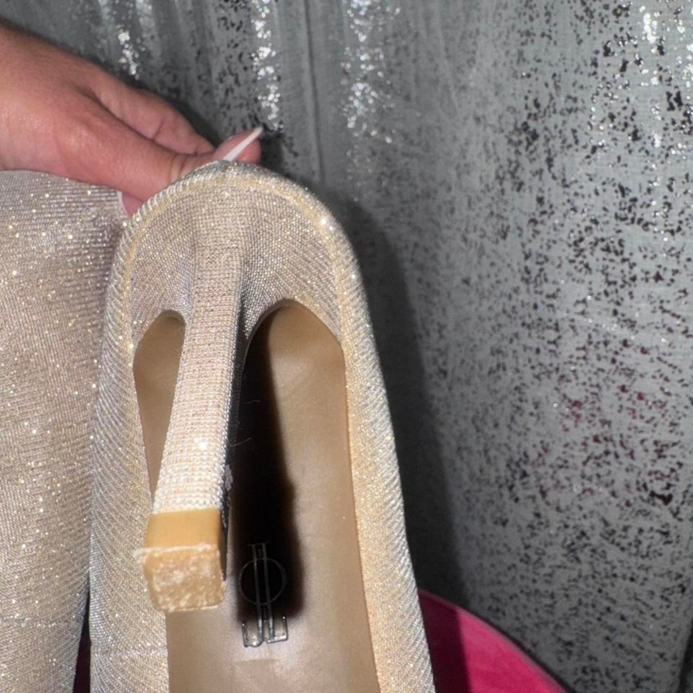 Jennifer Lopez Champagne Gold Glitter Pointed Toe Stiletto Pumps Womens Heels 10 - Picture 4 of 4